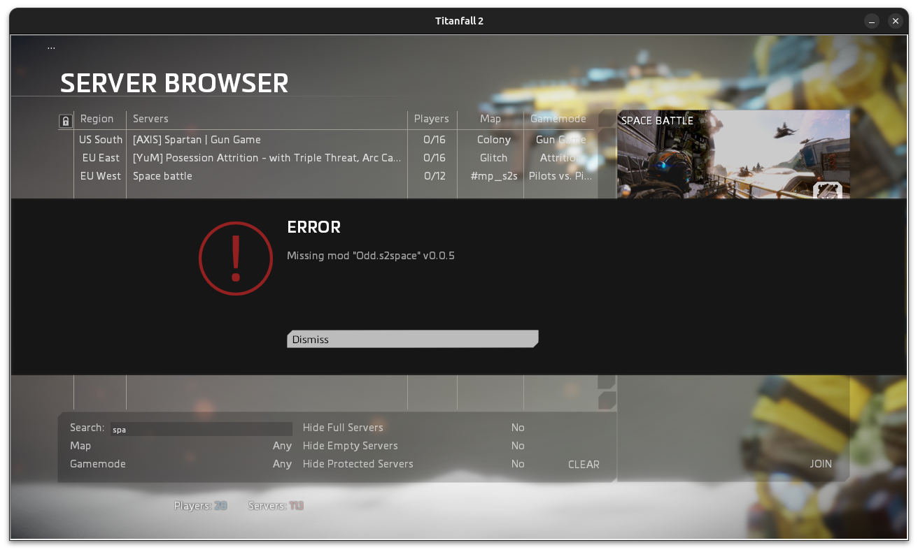 A dialog tells player a mod is missing.